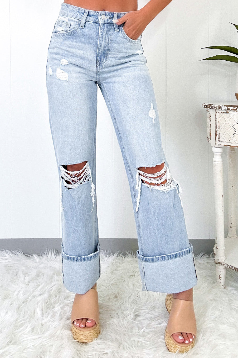 Beau Blue Light Wash Distressed Straight Jeans