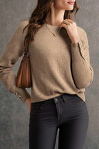 Buttoned Bishop Sleeve Crew Neck Sweater