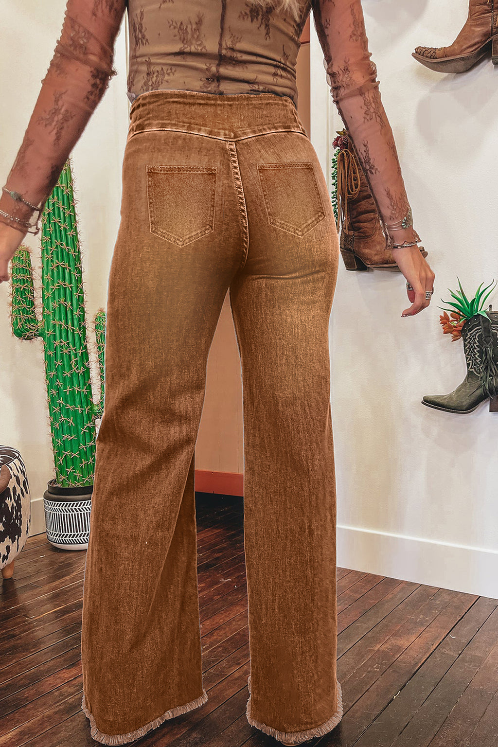 High Waist Button Fly Seamed Raw Hem Flare Jeans