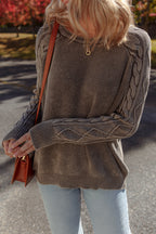 Contrast Cable Knit Sleeve Casual Sweater