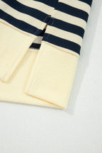 Blue Stripe Collared V Neck Long Sleeve Casual Top