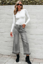 Grey Raw Hem Straight Leg Loose High Waist Jeans