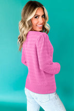 Fiery Red Trendy Pattern Knit Ribbed Cuffs Crew Neck Sweater