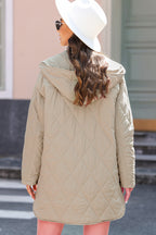 Beige Quilted Snap Button Hooded Coat