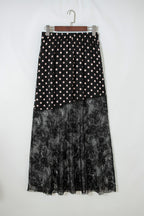 Black Asymmetric Polka Dot Print Sheer Lace Patchwork Maxi Skirt