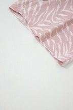 Khaki Abstract Print Cuffed Short Sleeve Loose Top Short Set