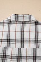 Red Plaid Print Collared V Neck Loose Blouse with Side Slits