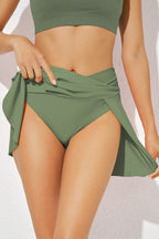 Green Criss Cross Waist Flared Swim Skirt