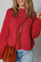 Fiery Red Cable Knit Baggy Sweater