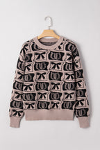 Light Blue Bows & Horseshoes Pattern Western Fashion Print Sweater