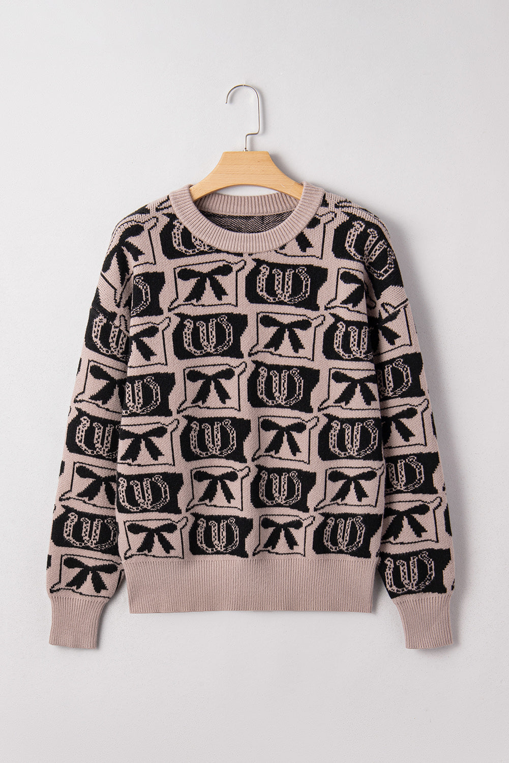 Light Blue Bows & Horseshoes Pattern Western Fashion Print Sweater