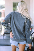 Gray Christmas Candy Sequin Graphic Ribbed Corded Baggy Sweatshirt
