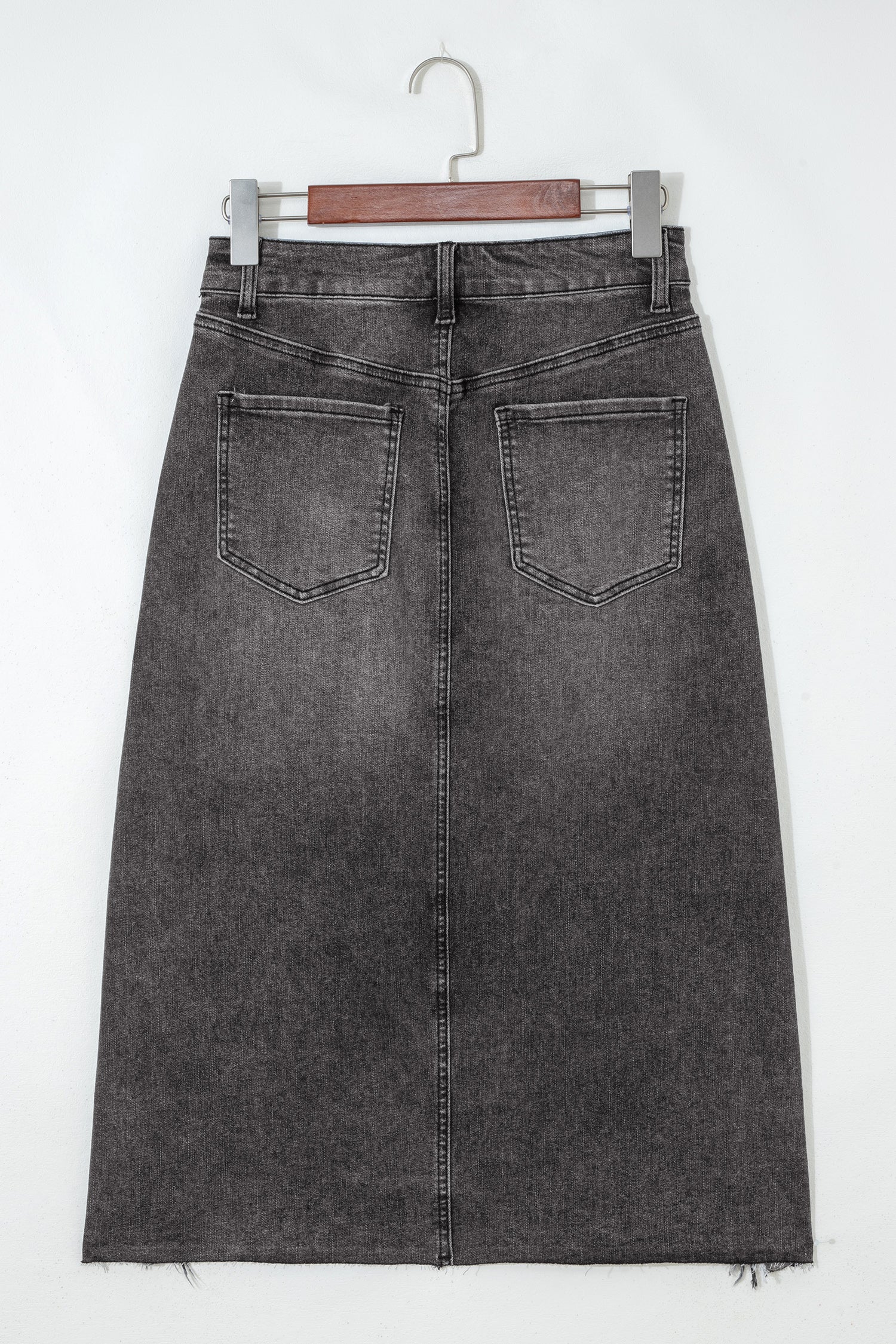 Irregular Distressed Bottom Denim Midi Skirt