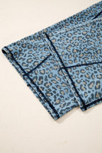 Blue Leopard Print Exposed Seam Detail Wide Leg Drawstring Jeans