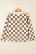 Brown Checkered Sherpa Buttoned Front Chunky Jacket