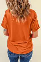 Orange Thanksgiving Turkey Sequin Graphic Womens Casual T Shirt