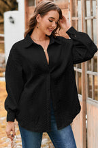Light Grey Cable Texture Puff Sleeve Loose Shacket