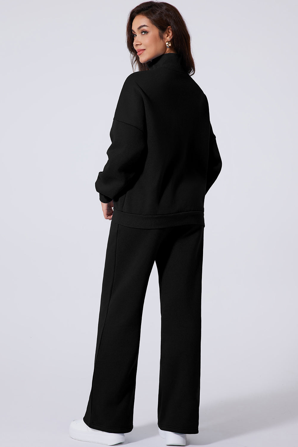 Drop Shoulder Zip Up Jacket Drawstring Pants Active 2pcs Set