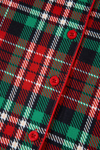 Racing Red Retro Plaid Leopard Print Patchwork Long Sleeve Shorts Pyjama Set