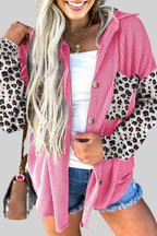 Leopard Patched Twisted Ribbed Western Casual Shacket