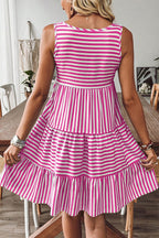 Black Stripe U Neck Sleeveless Loose Fit Mini Dress
