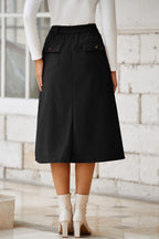 Front Slit Shift High Waist Midi Skirt