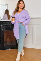 Orchid Petal Plus Size Waffle Knit Button Front Cardigan