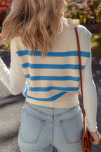Light Blue Ribbed Half Zip Collared Sweater Vest