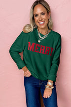 Blackish Green MERRY Letter Pattern Christmas Raglan Sleeve Sweater