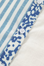 Sky Blue Leopard Striped Patchwork Casual Plus Size Shirt