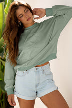 Raw Edge Flower Patch Drop Shoulder Casual Top