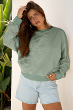Raw Edge Flower Patch Drop Shoulder Casual Top