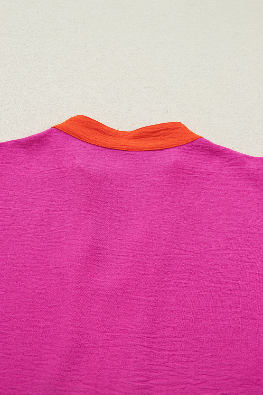 Rose Red Contrast V Neck Colorblock Wide Short Sleeve Top