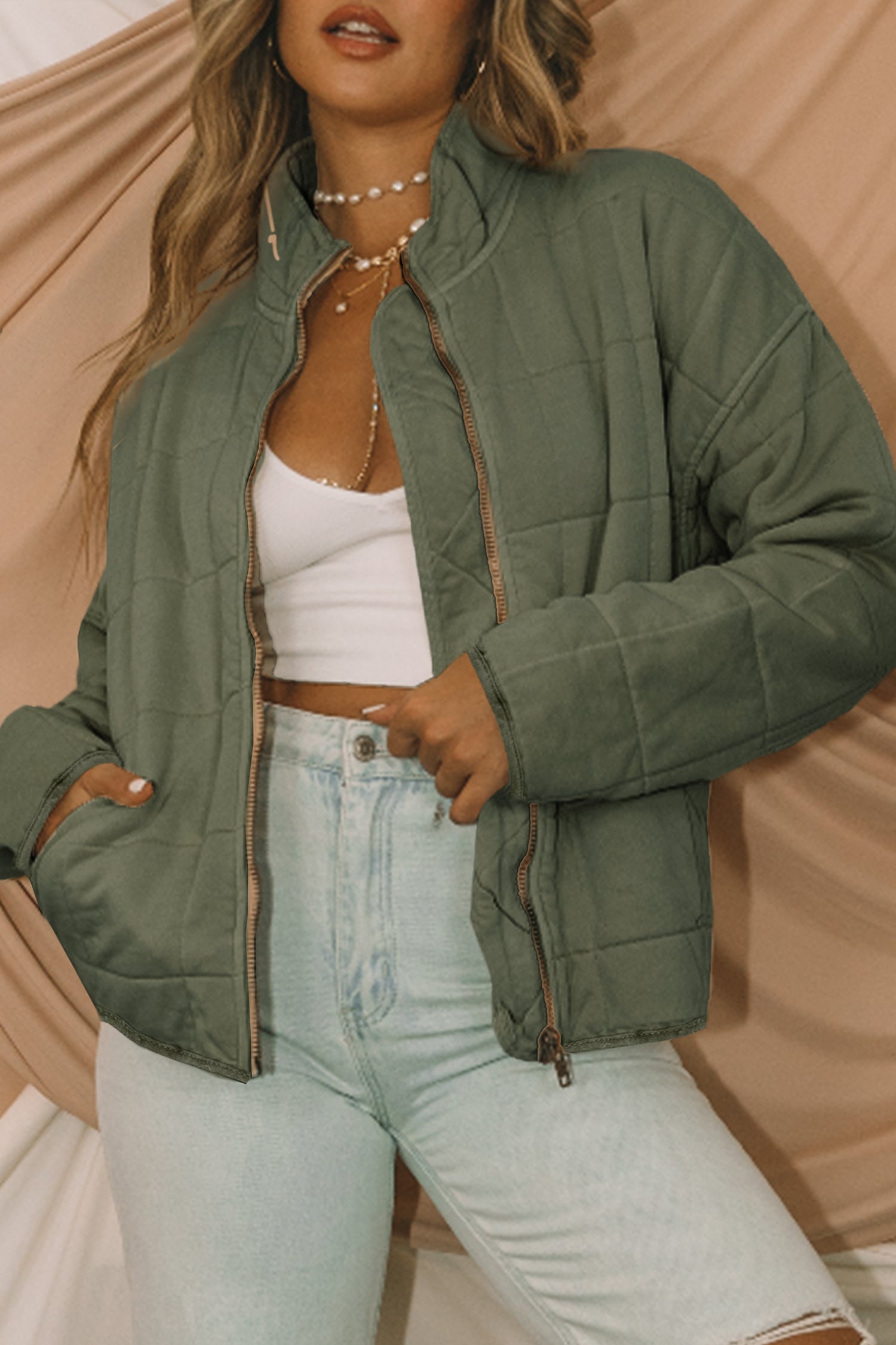 Zip-Up Pocket Quilted Jacket