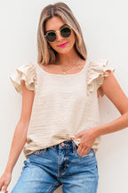 Gossamer Pink Textured Bow Knot Frilled Butterfly Sleeve Blouse