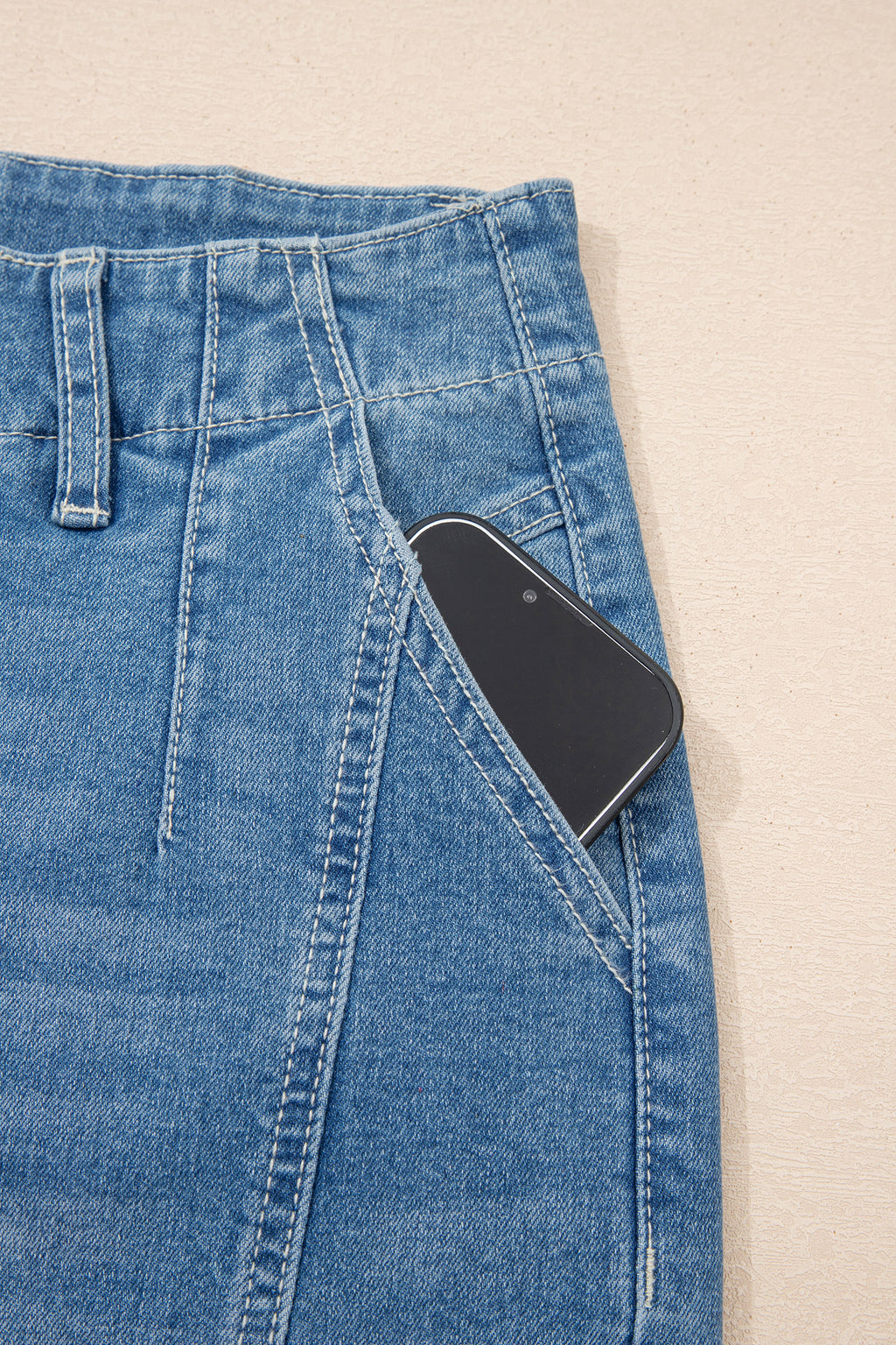 Sky Blue Medium Wash Cuffed Barrel Jeans