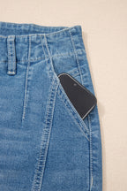 Sky Blue Medium Wash Cuffed Barrel Jeans