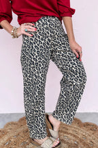 Black Leopard Print Barrel Jeans