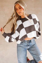 Orange Checkered Bishop Sleeve Sweater