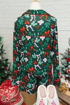 Green Festive Bow Print Long Sleeve Shirt and Pyjama Short Set