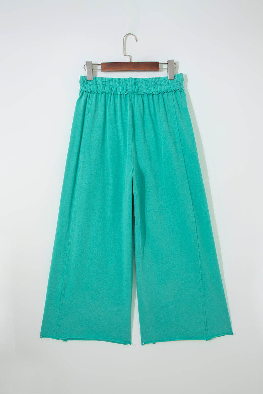 Sea Green Mineral Wash Drawstring Elastic Waist Raw Hem Loose Pants