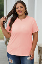 Orange Casual Plain Crew Neck Tee