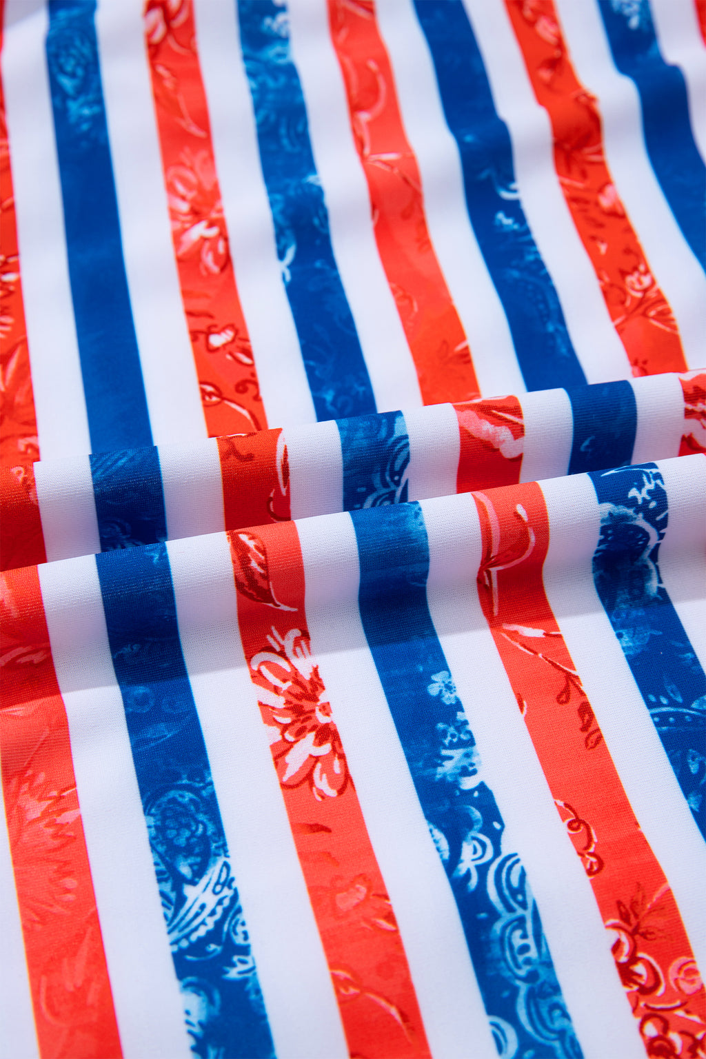 Red July 4th Stripes Star Floral Impression Cutout Spaghetti Straps One Piece Swimsuit