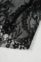 Black Asymmetric Polka Dot Print Sheer Lace Patchwork Maxi Skirt