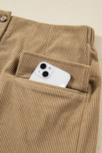 Camel Corduroy Buttoned Front Faux Pockets Mini Skirt