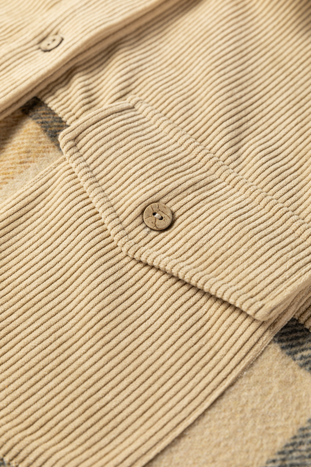 Parchment Retro Plaid Corduroy Patchwork Shacket