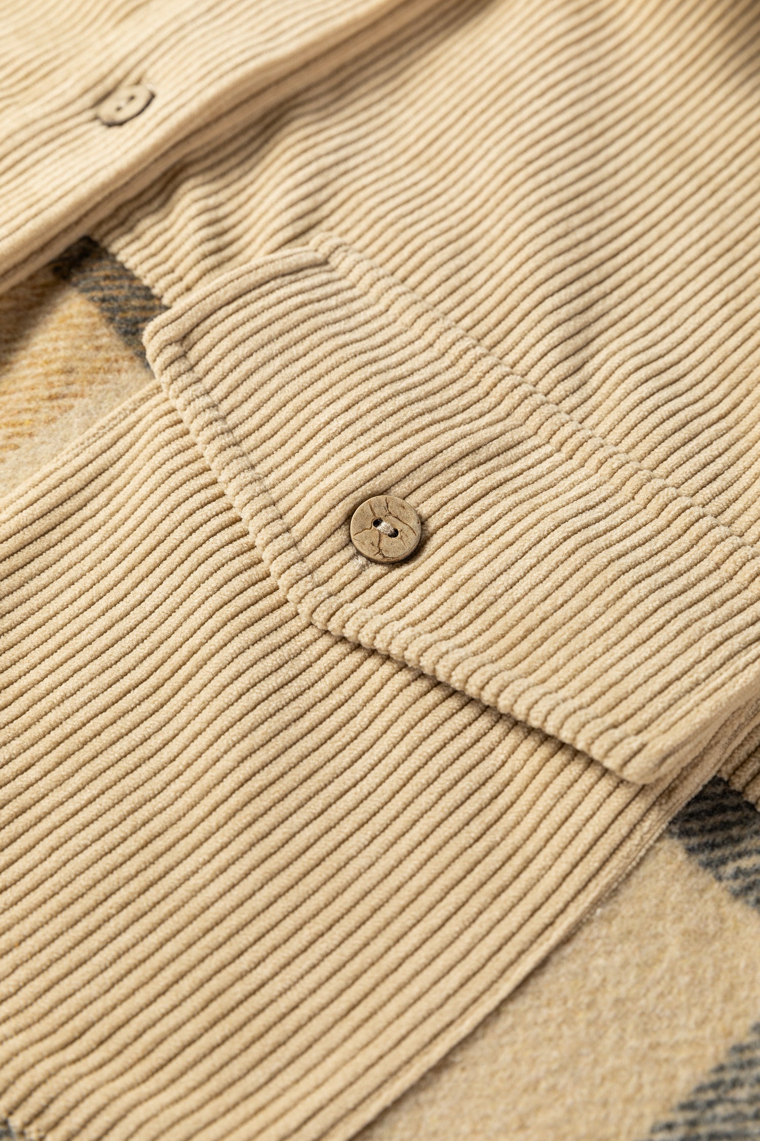 Parchment Retro Plaid Corduroy Patchwork Shacket