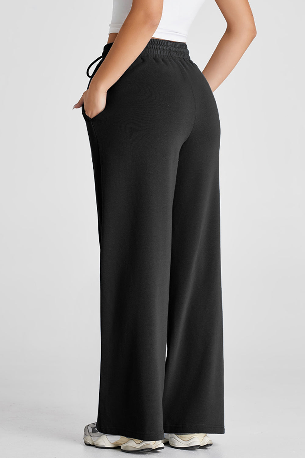 Seamed Drawstring High Waist Wide Leg Sweatpants