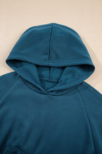 Peacock Blue Cozy Hooded Sweatshirt Drawstring Elastic Waistband Cargo Pant Set