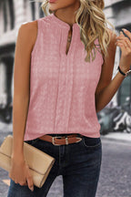 Lattice Textured Split Neck Tank Top